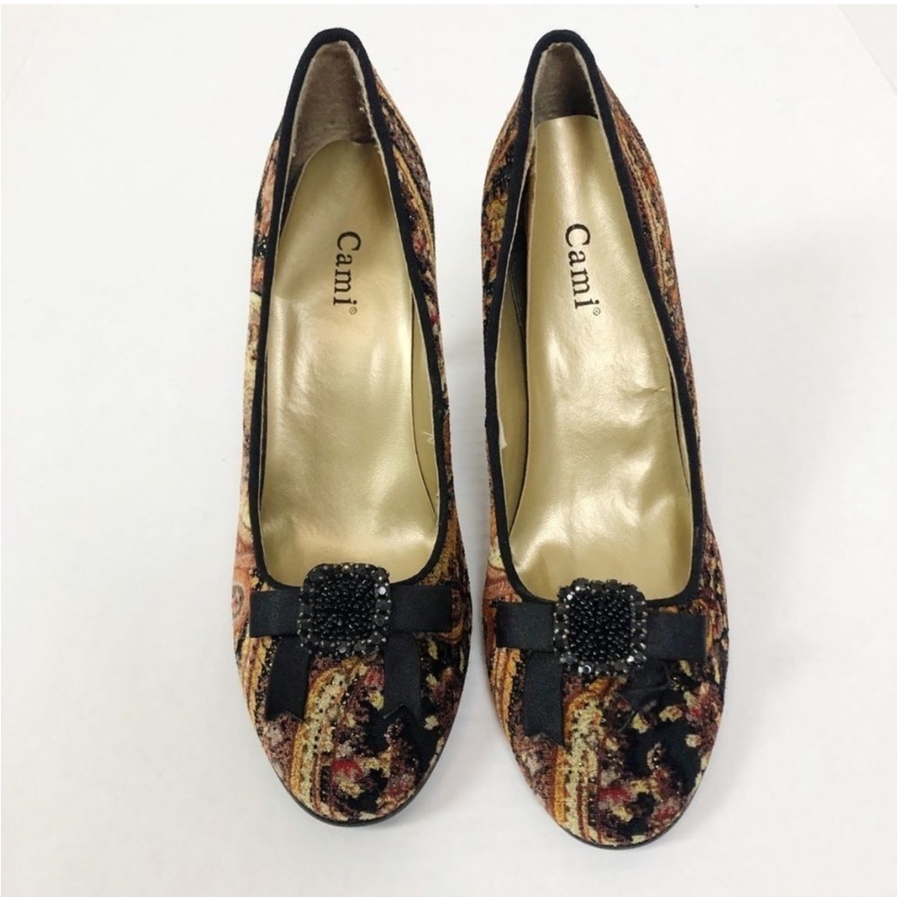 Tapestry Rhinestone Kitten Heels